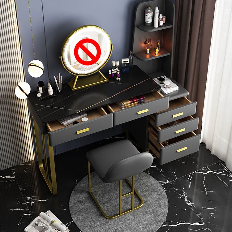 Luxurious Stone Top Makeup Vanity Table Stool Set 51.18" H 5-Drawer Dresser