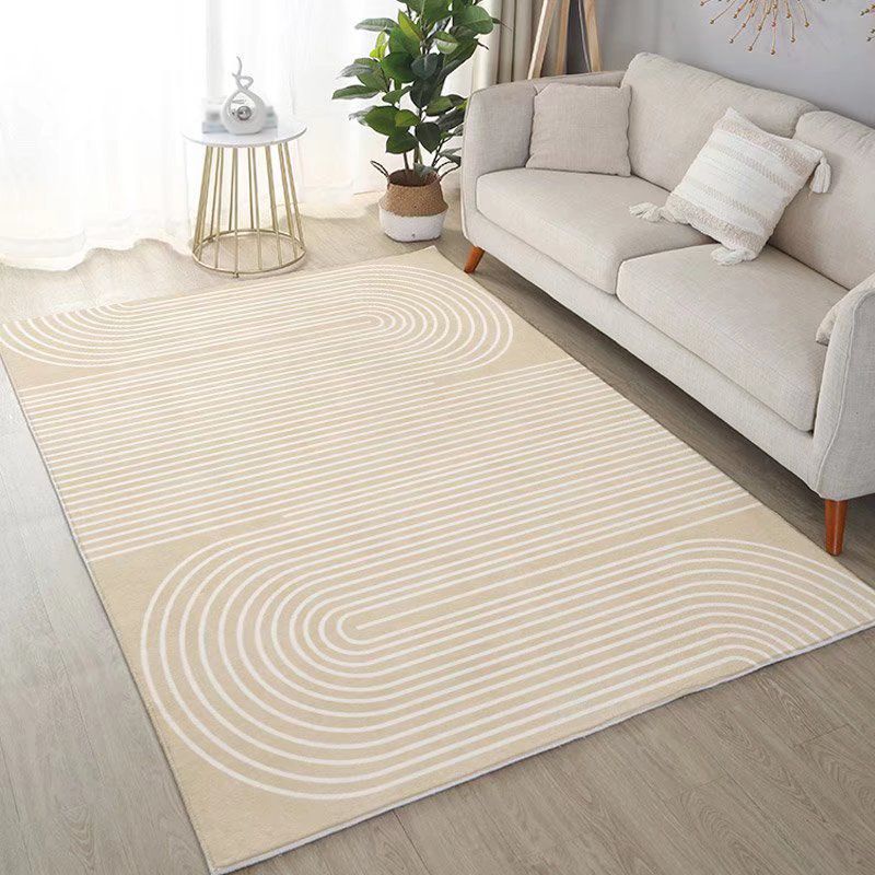 White Modern Rug Polyester Pattern Rug Stain Resistant Rug for Living Room