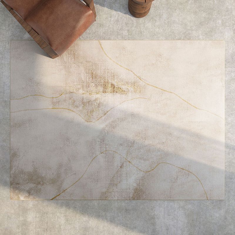Apricot Tone Luxury Area Rug Polyester Ink Traces Rug Non-Slip Backing Indoor Rug for Living Room