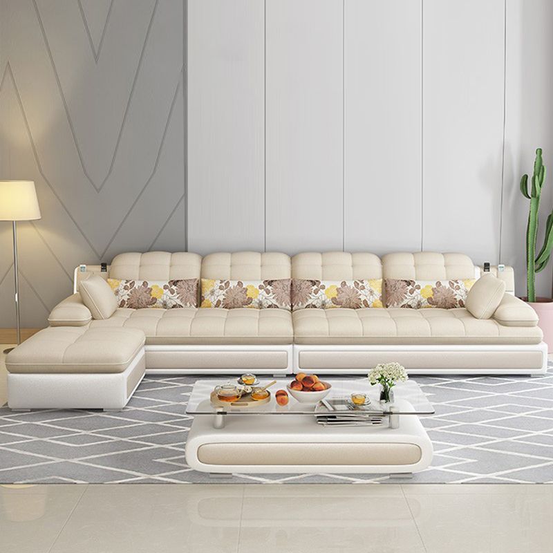 Scandinavian Pillow Top Arm Sectionals Sofa, Faux leather Chesterfield Sectionals