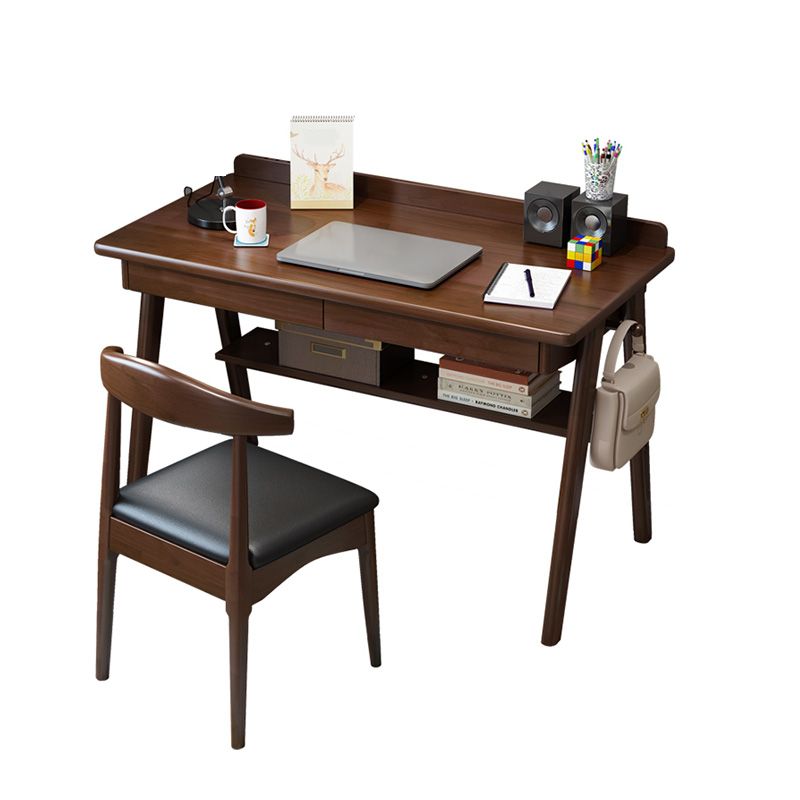 Writing Kids Desks and Chair Set with Shelf Solid Wood 2 Drawers Child Desks