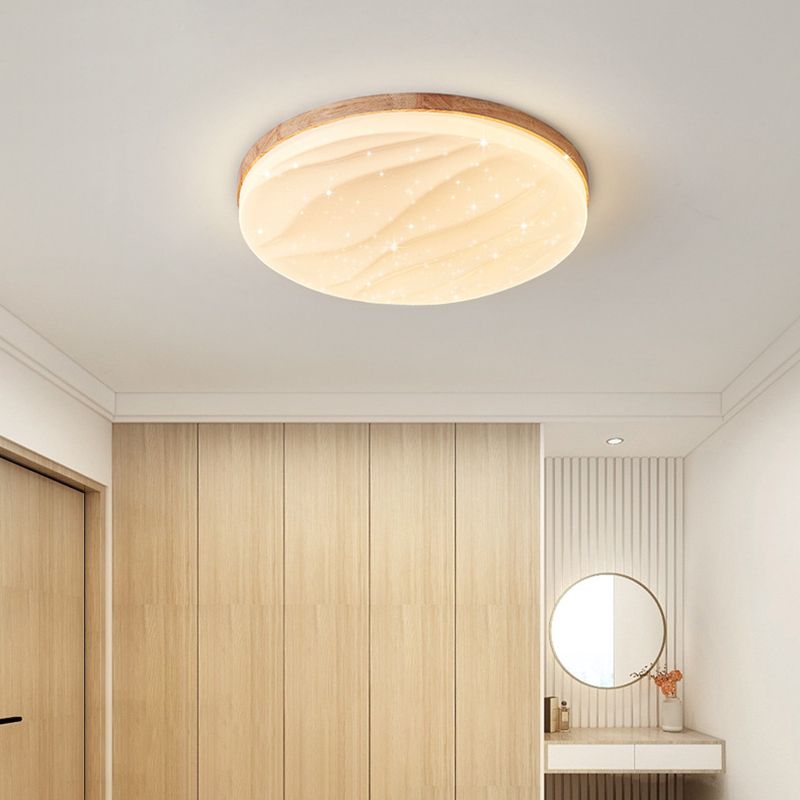 Round Shape Wood Flush Light Modern Style 1 Light Flush Mount Ceiling Lights in Brown