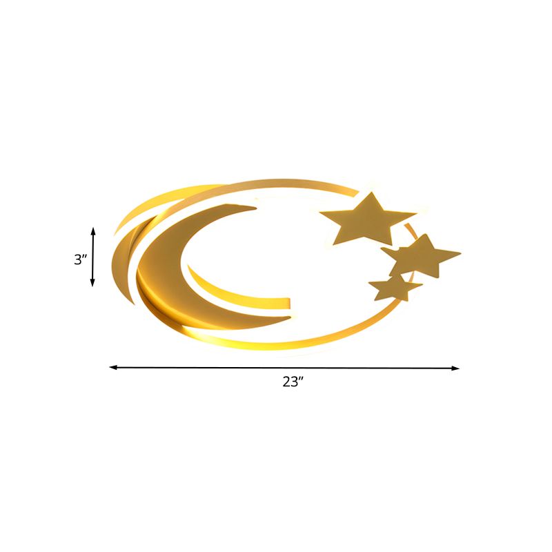 Modern Moon and Star Ceiling Flush Acrylic LED Bedroom Flush Mount Lighting in Gold