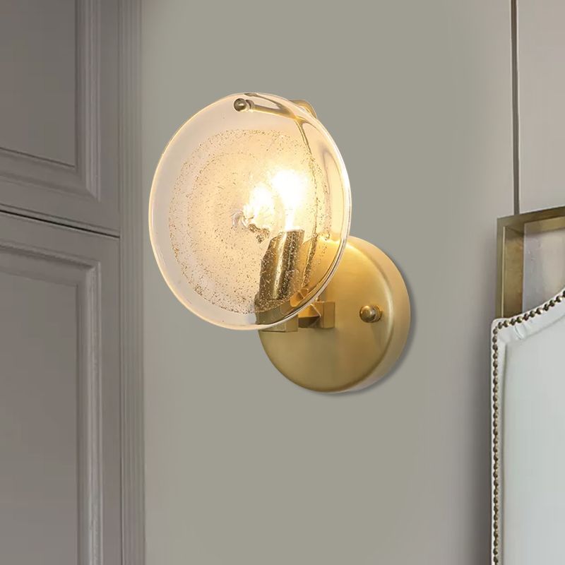 Metal Round Sconce Lamp Postmodern 1 Light Wall Mounted Light Fixture in Gold with Clear Glass Shade