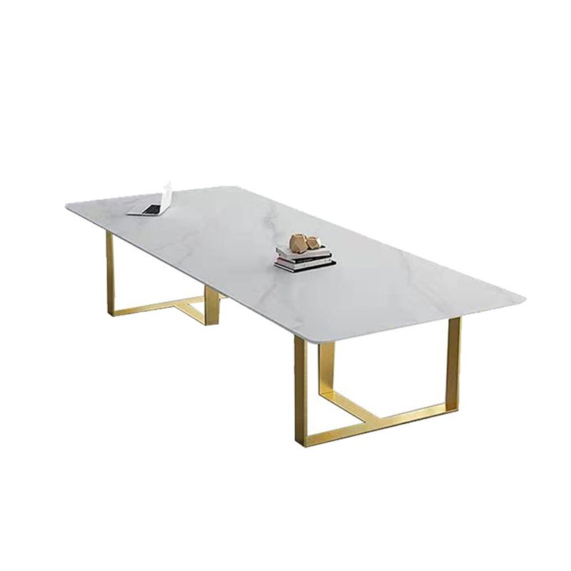 Modern Style Stone Conference Desk Rectangular Shape Office Table with 2-Legs for Office