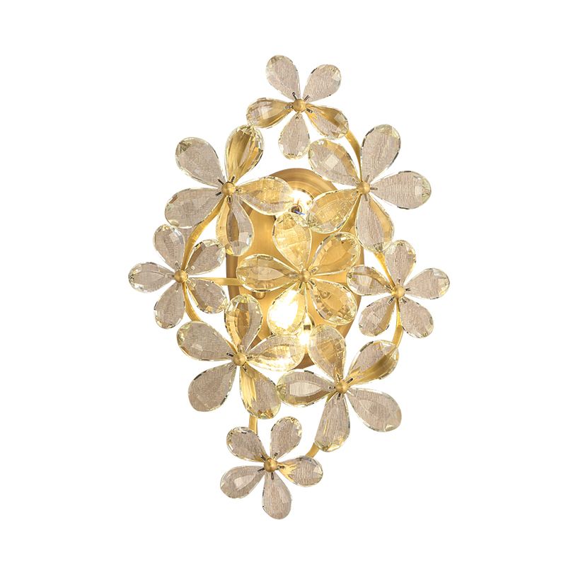 Clear Crystal Flower Wall Light Sconce Vintage Style 1 Light Sconce Lamp in Gold for Bedroom