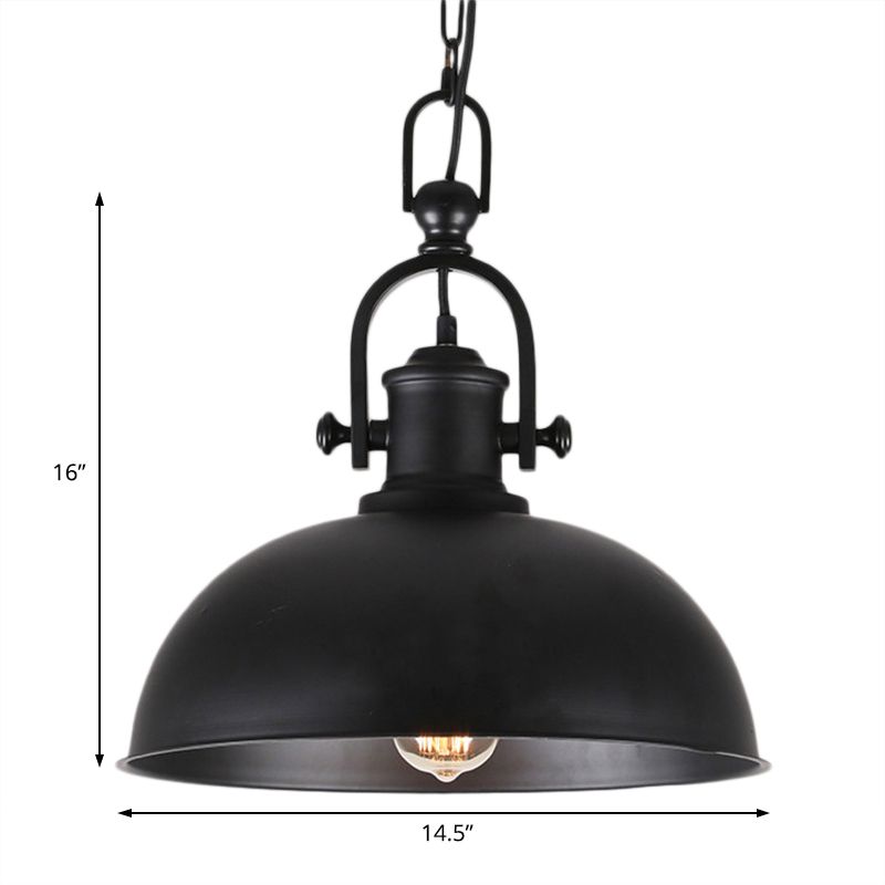 Bowl Shade Metal Pendant Light Industrial 1 Bulb Bedroom Hanging Light with 23.5" Adjustable Chain in Black