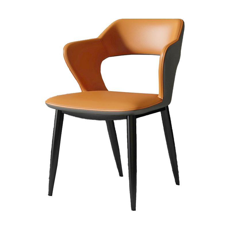 Silla de comedor contemporánea, sillón con respaldo abierto curvado de cuero con acabado mate