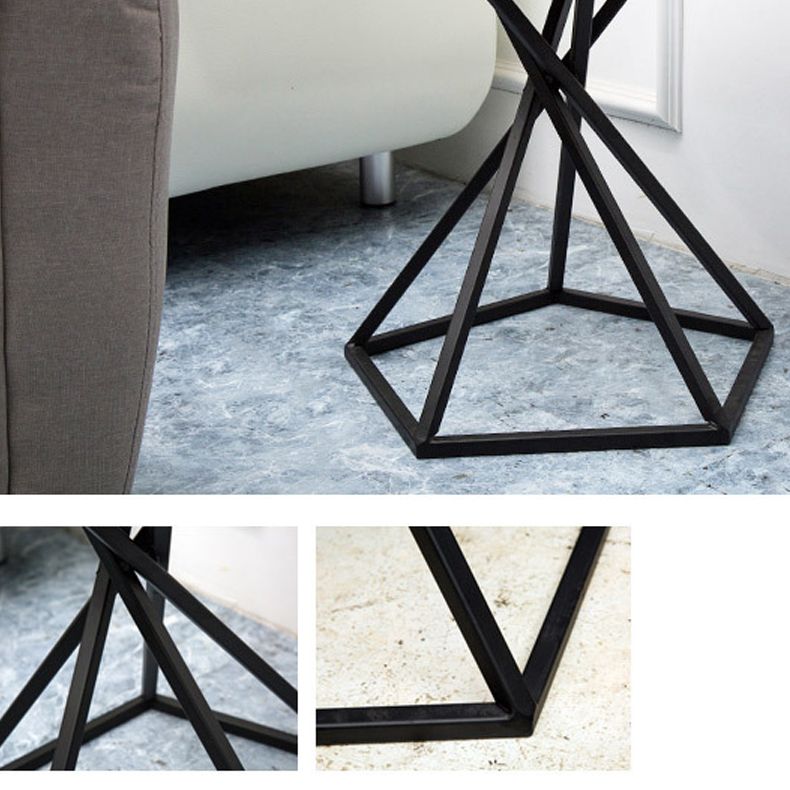 Wood Round Side Table Black Metal Frame Sofa Side Accent Table