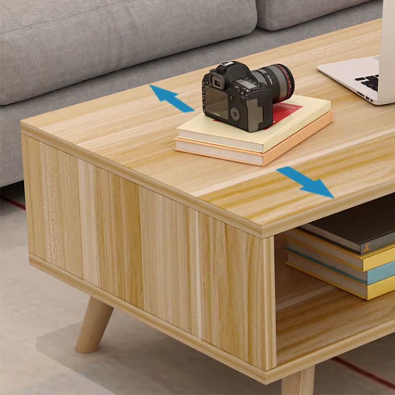 Contemporary Cocktail Table 4 Legs Wood with Drawer Rectangular Single Coffee Table