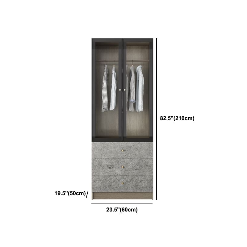Contemporary Style Wardrobe Gray Colour Glass Wardrobe Closet