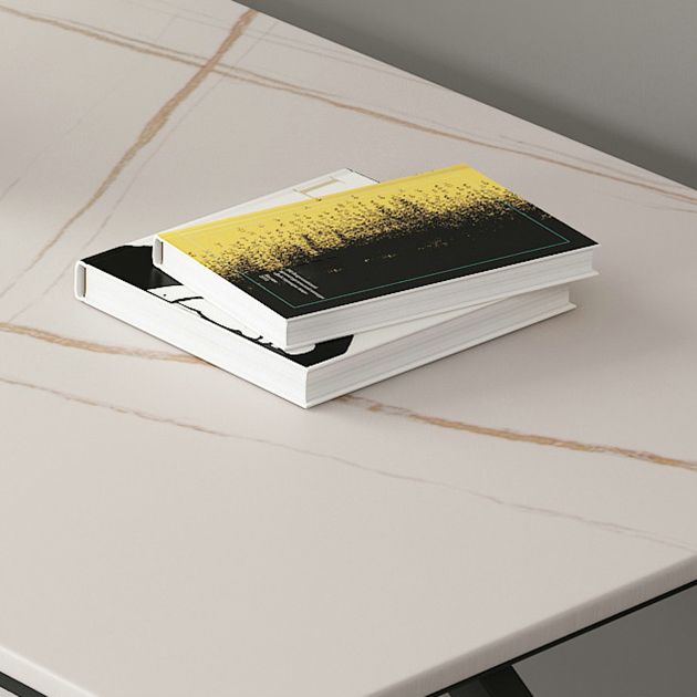 Rectangle Minimalist Dining Table White Tone Fixed Table of Sintered Stone