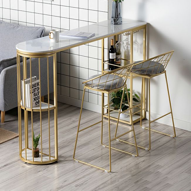 White and Black Glam Style Table in Faux Marble and Metal Coffe Shop Bar Table