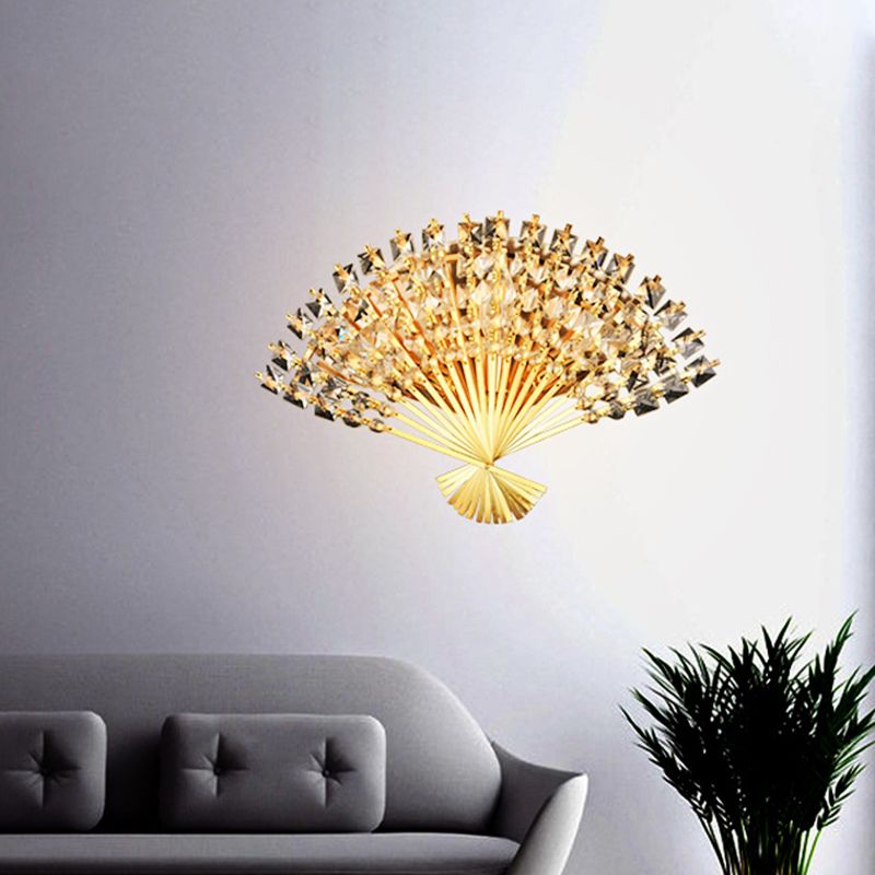 Fan-Shape Wall Sconce Lighting Modern Metal 3-Head Gold Finish Wall Mount Lamp Fixture