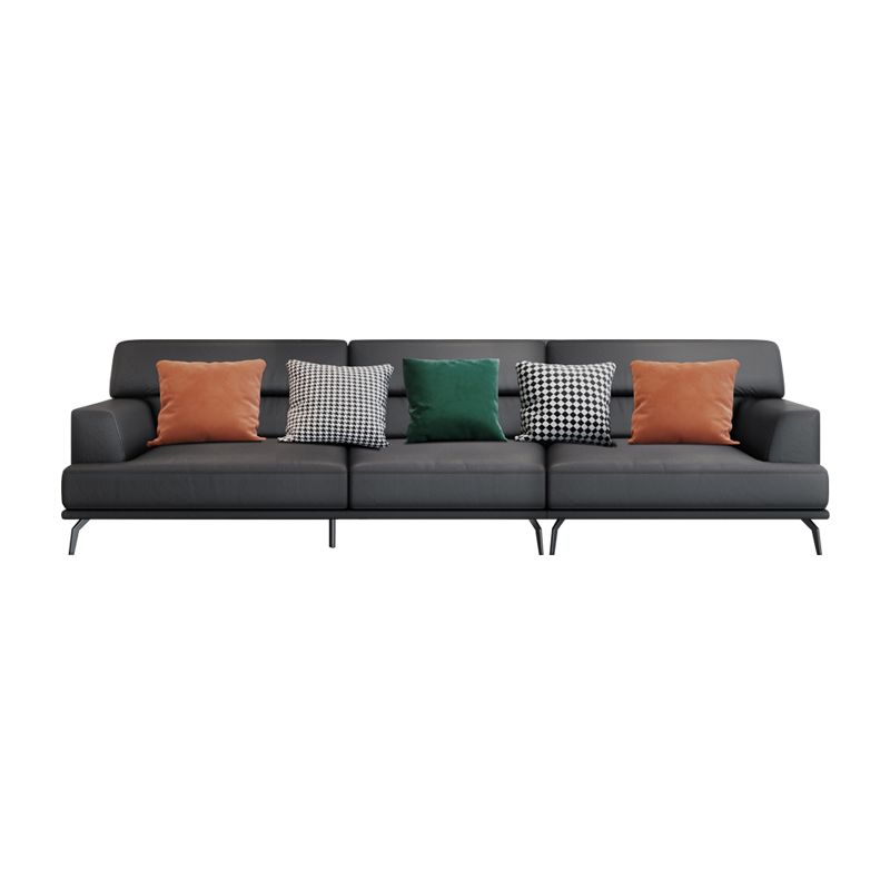 Stain Resistant Stationary Faux Leather Living Room Square Arm Standard Dark Gray Sofa