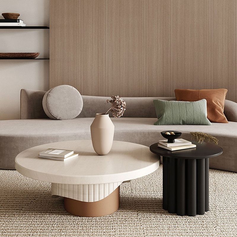 Contemporary Cocktail Table Pedestal Solid Wood Round Coffee Table