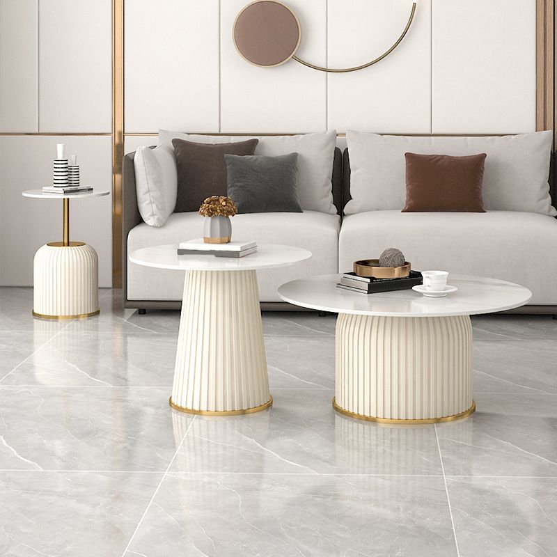 Pedestal 2 Piece Bunching Coffee Tables Glam Slate Top Cocktail Table Set