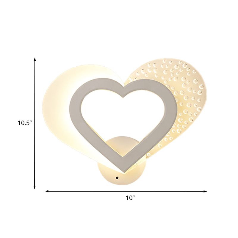 Love Heart Shape Wall Mounted Light Contemporary Acrylic LED White Sconce in Warm/White Light