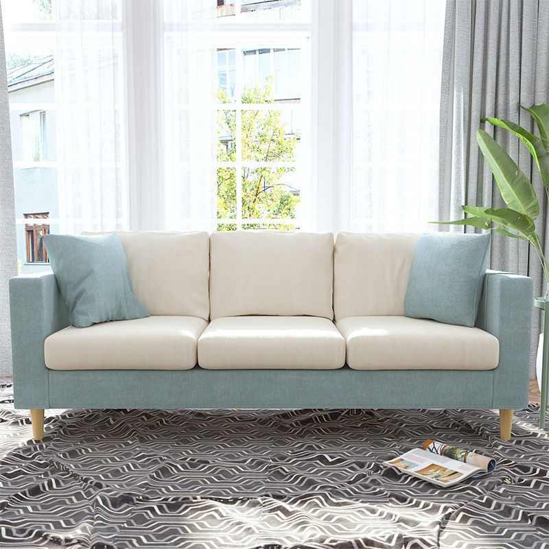 Contemporary White Cushions Standard Square Arm Stationary Sofa