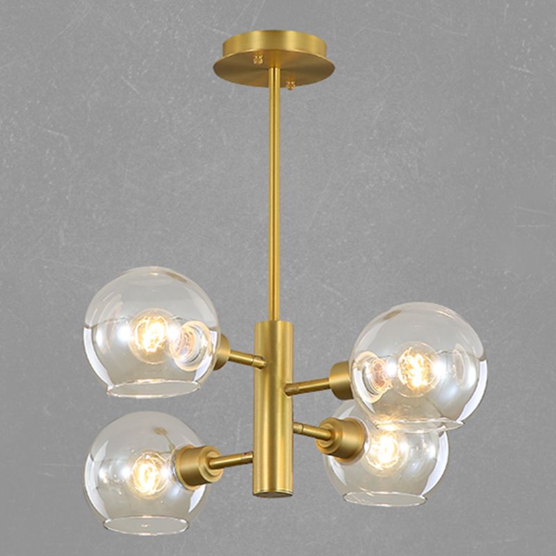 Full Copper Molecular Styling Chandelier Transparent Glass Orb Nordic Simplicity Lighting Fixture in Gold