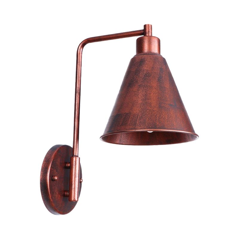 1 Glühbirne konische Wandleuchter Vintage -Stil Schwarz/Rost -Eisenwandmontagelampe mit Winkelarm für Bauernhaus