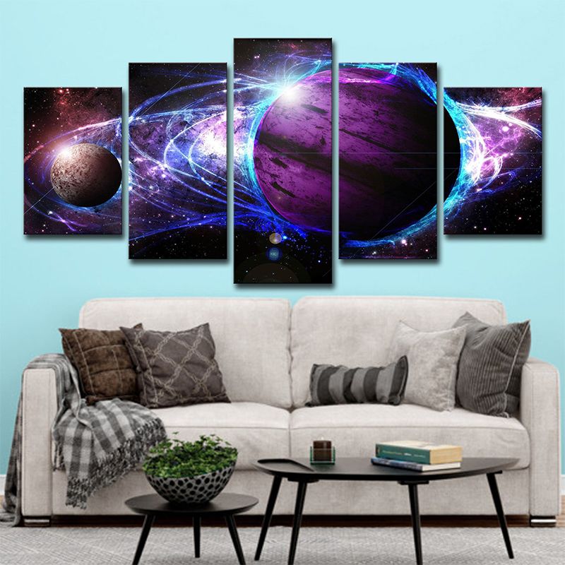 Purple Cosmos Planets Canvas Multi-Piece Fictional House Interior Wall Art