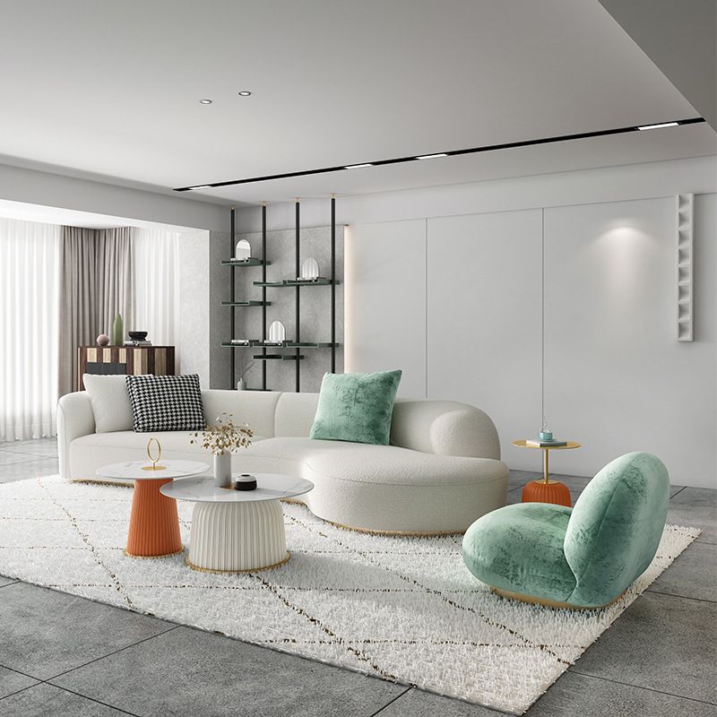 Modern Style Round Coffee Table with Drum Base Metal Design Rock Plate Top