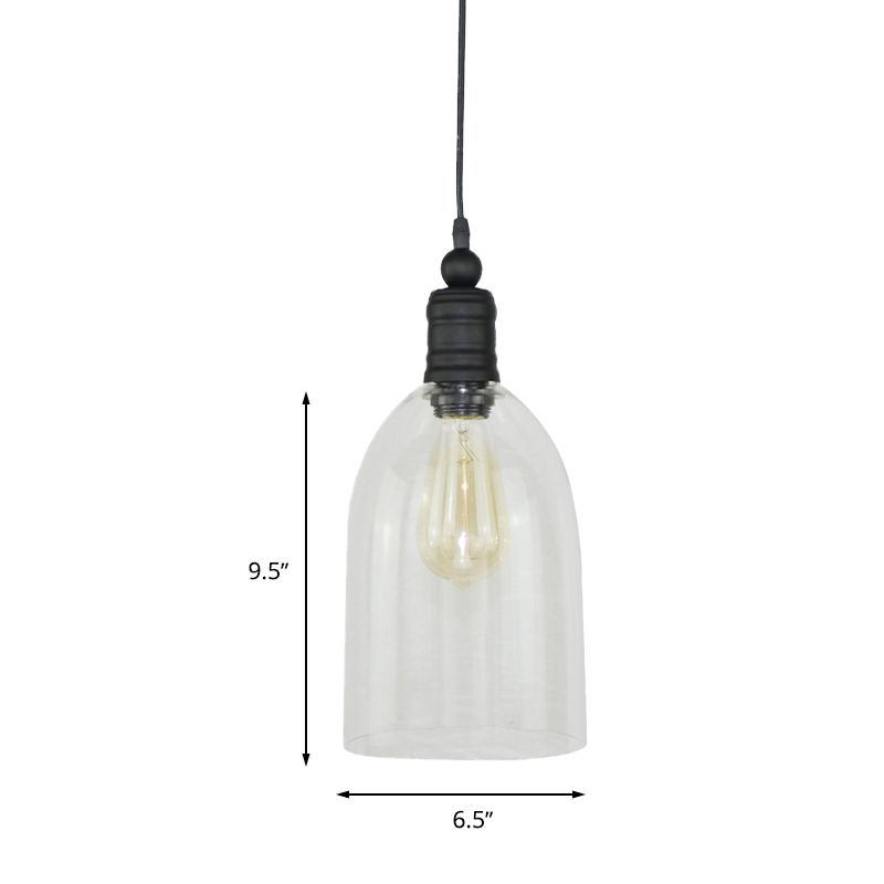 Vidrio transparente DOME ALAGADO Luz colgante lámpara modernismo 1 cabeza de techo de colgante negro