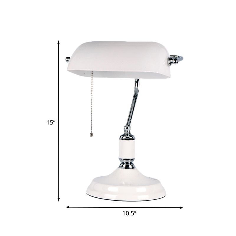 Table de nuit à demi-cylindre classique clair verre blanc 1-Light Light Pull Chain Desk Lampe