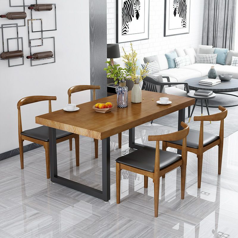 Metal Industrial Rectangle Furniture Pine Solid Wood Top Dining Table with Sled Base