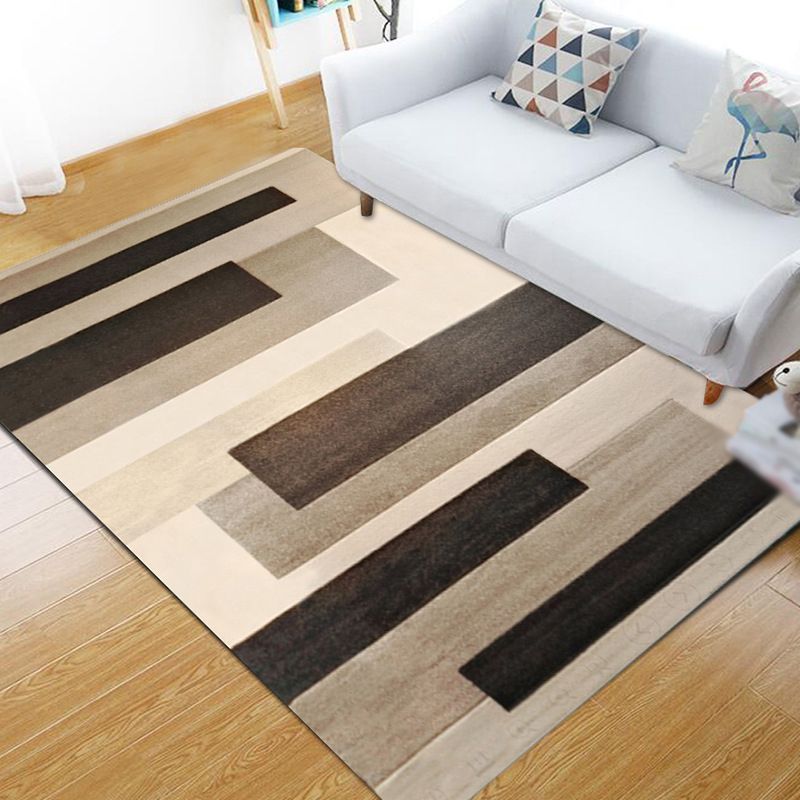 Grey Simple Rug Polyester Graphic Rug Non-Slip Backing Rug for Living Room