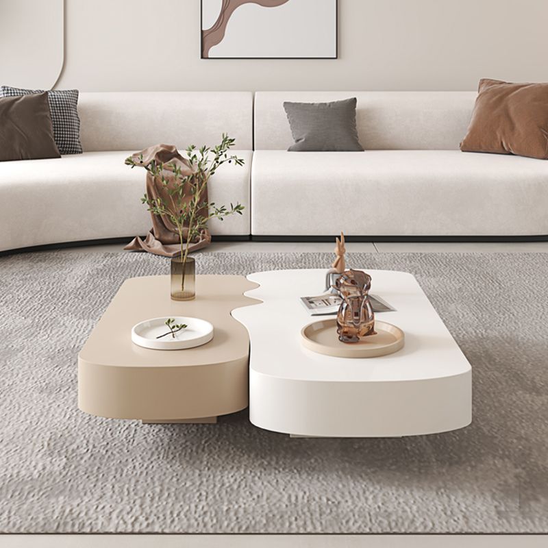 Abstract Coffee Cocktail Table with Storage White Wooden Modern