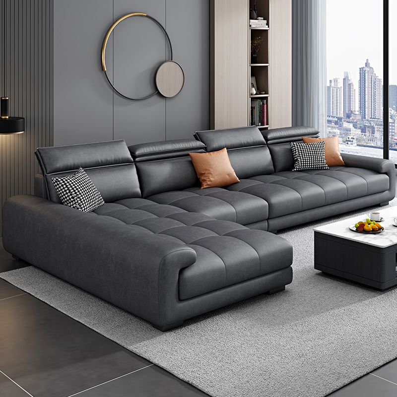 Modern 39.3"H Faux Leather Pillow Top Arm Sofa & Chaise for Living Room
