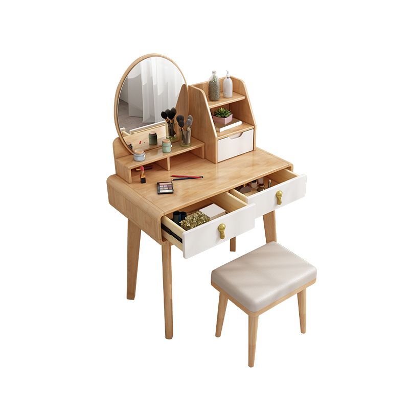 15.74" Wide Vanity Set 2-Drawer Solid Wood Dresser with Stool Set