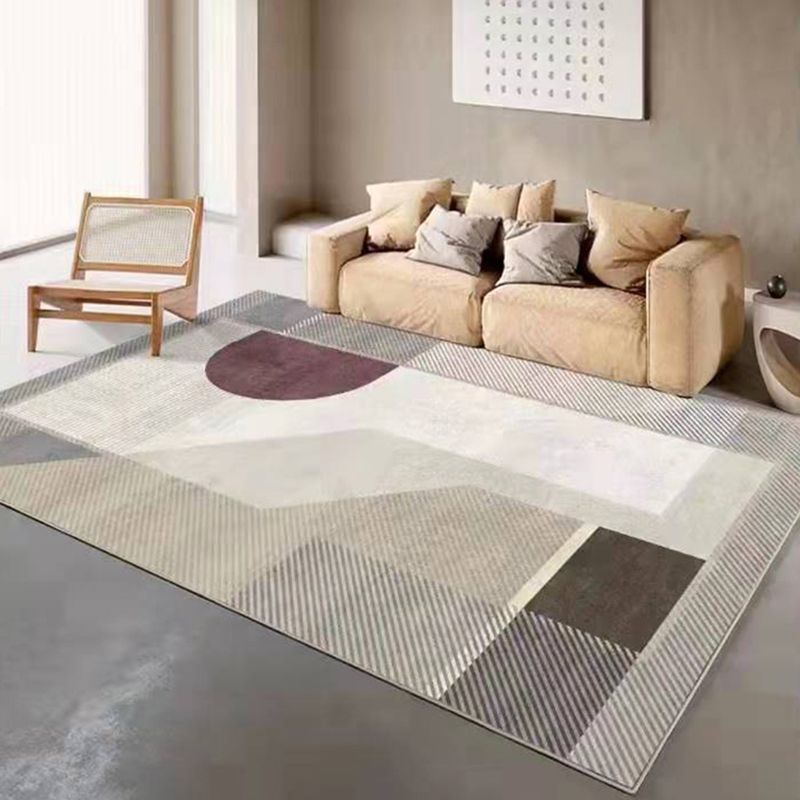 Dark Grey Simple Carpet Polyester Check Pattern Carpet Washable Carpet for Living Room