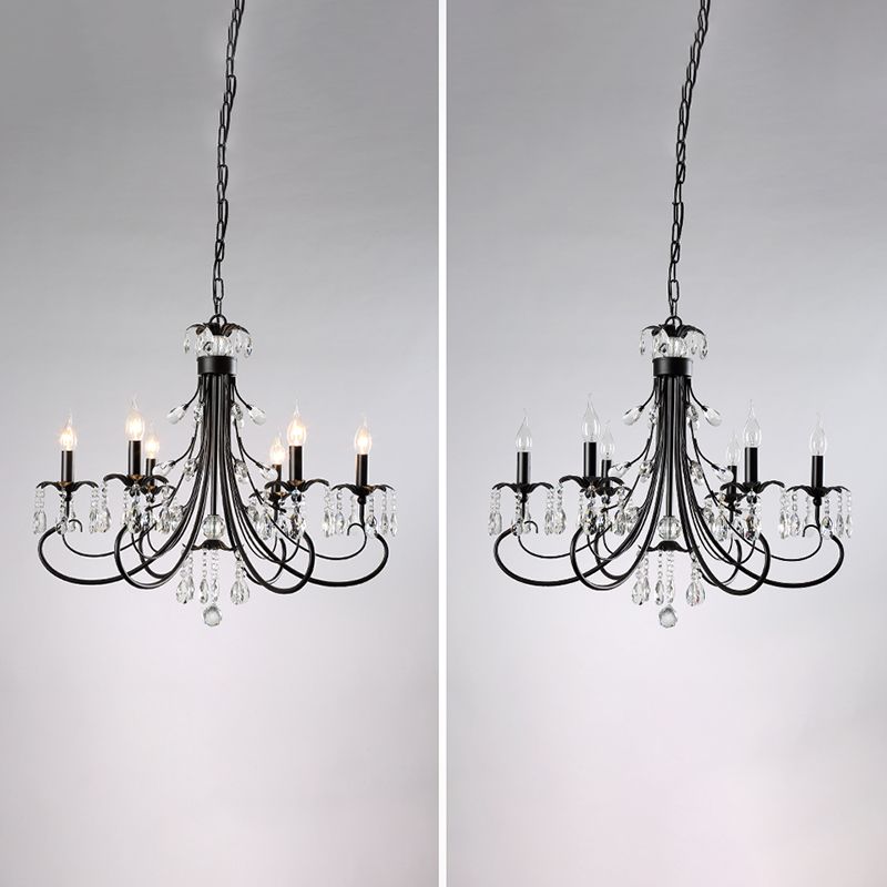 Salon lustre de style européen multi-tête cristallin de lampe suspendue pour chambre à coucher