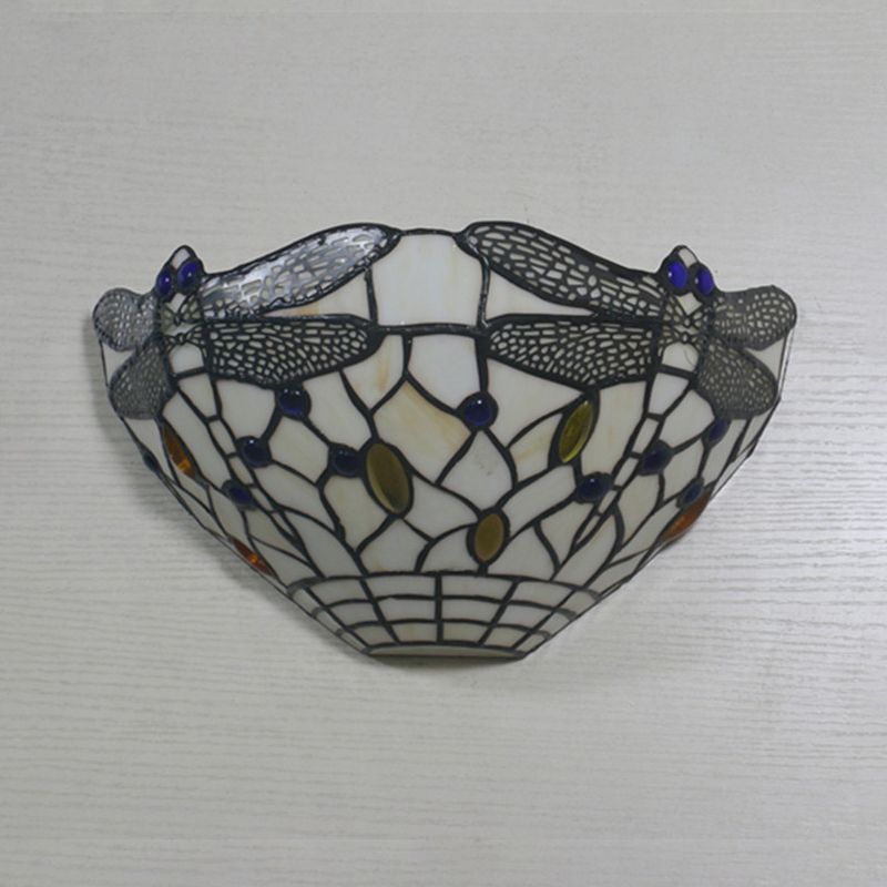 White Wall Mount Light Country Style 1 Light Wall Sconce with Dragonfly Pattern for Bedroom
