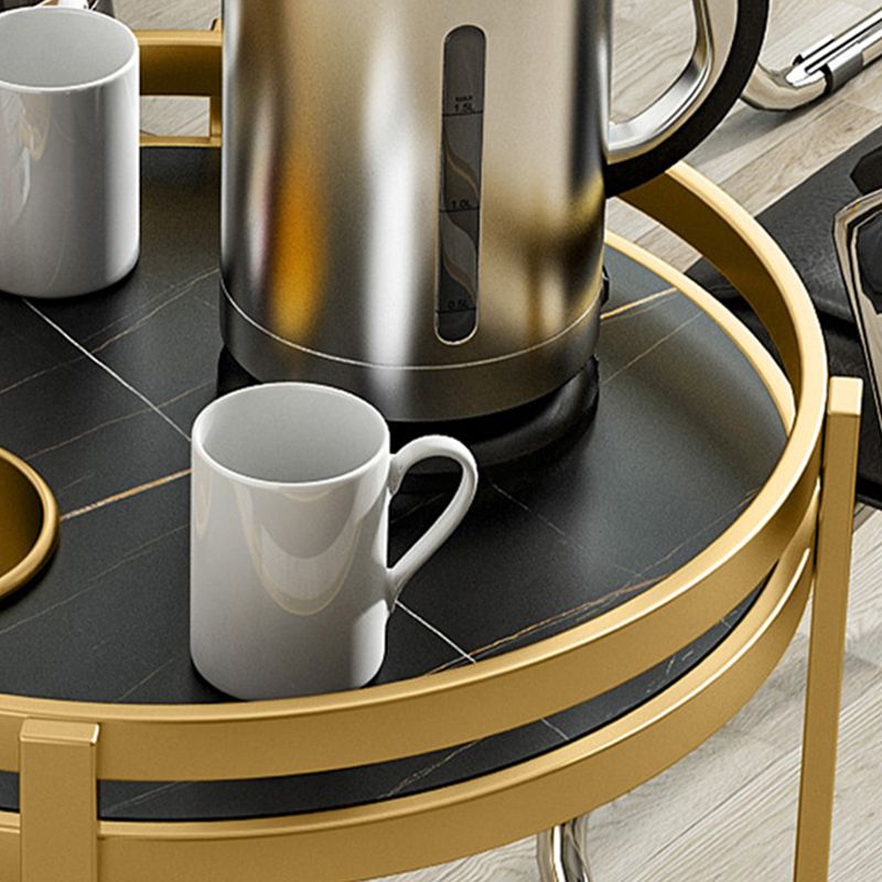 Modern Metal Frame End Table Slate Round Double Tier End Table