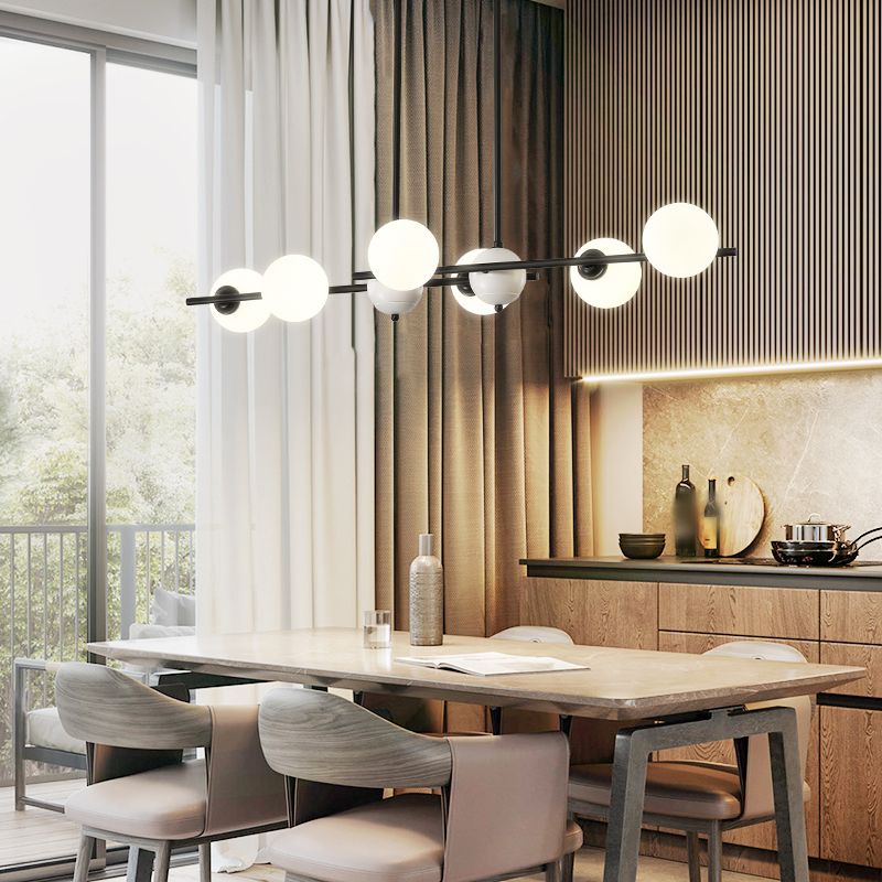 Modern Style Spherical Shape Island Lights Glass 6 Light Island Lighting in Black