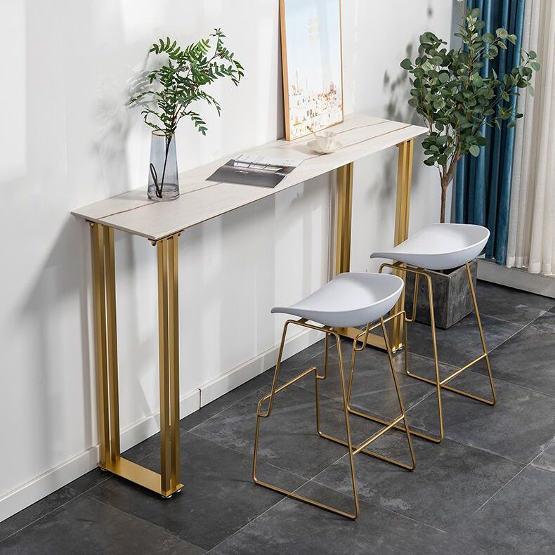 Sintered Stone Bar Table Modern Dining Table Gold and Metal Base Bar Table
