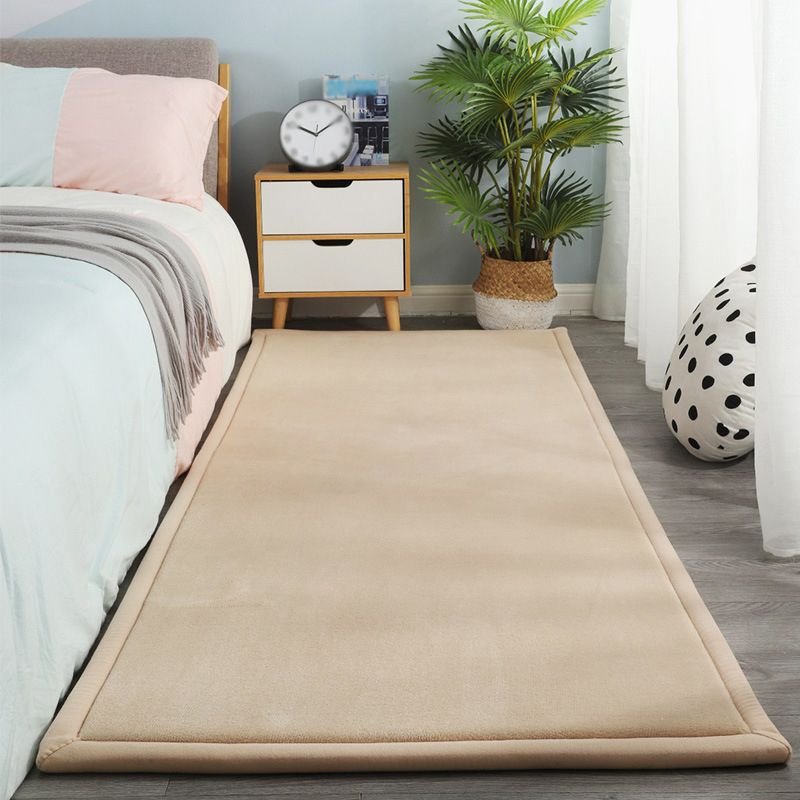 Contemporary Bedroom Rug Multi Color Solid Area Carpet Polyster Pet Friendly Anti-Slip Backing Rug
