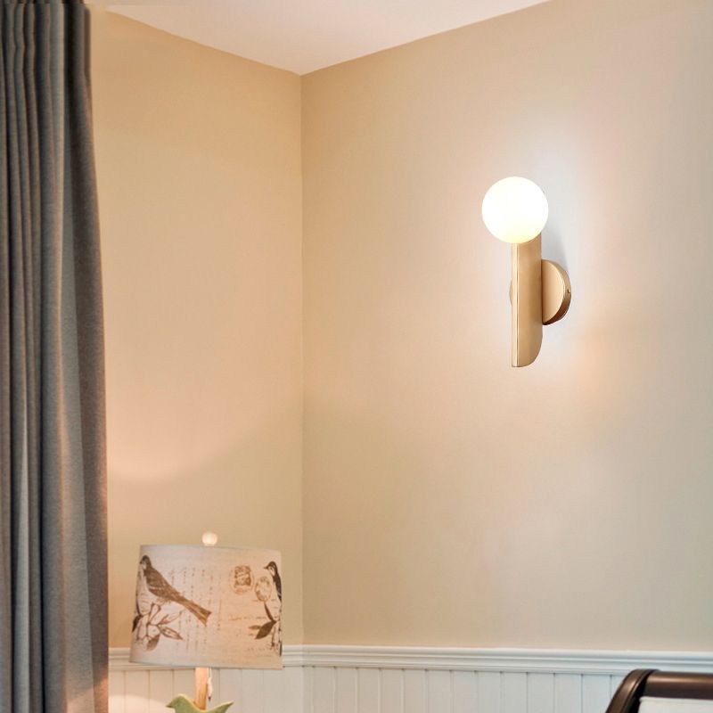 Simple Ball Shape Wall Sconce Matte White Glass 1 Light Gold Wall Mount Light Fixture
