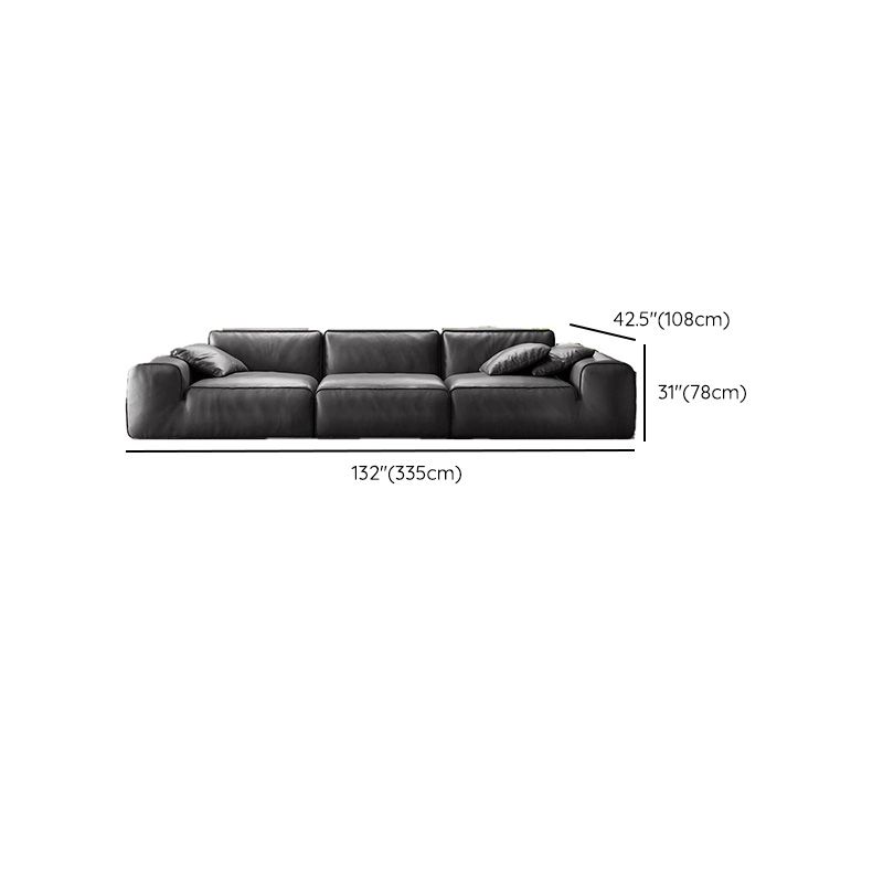 30"H Contemporary Seating Square Arm Pillows Gray Leather Sofa