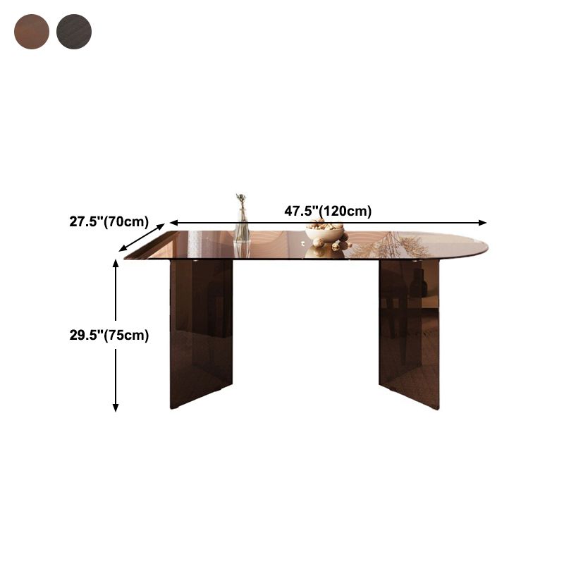 Tempered Glass Dining Table for Restaurant Modern Free Form Table with Double Pedestal