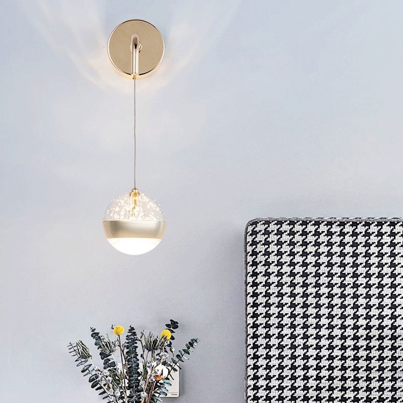 Spherical Crystal Wall Sconce Lighting Minimalist Gold Finish LED Wall Lamp