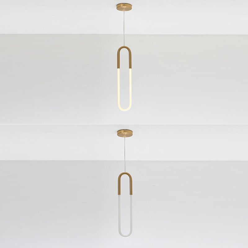 Metal Oblong Hanging Light Fixture Minimalist Style LED Gold Pendant Light Fixture