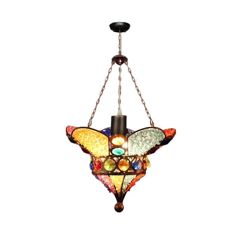 Scalloped Restaurant Suspension Light Bohemian Metal 1 Bulb Red/Yellow Down Lighting Pendant