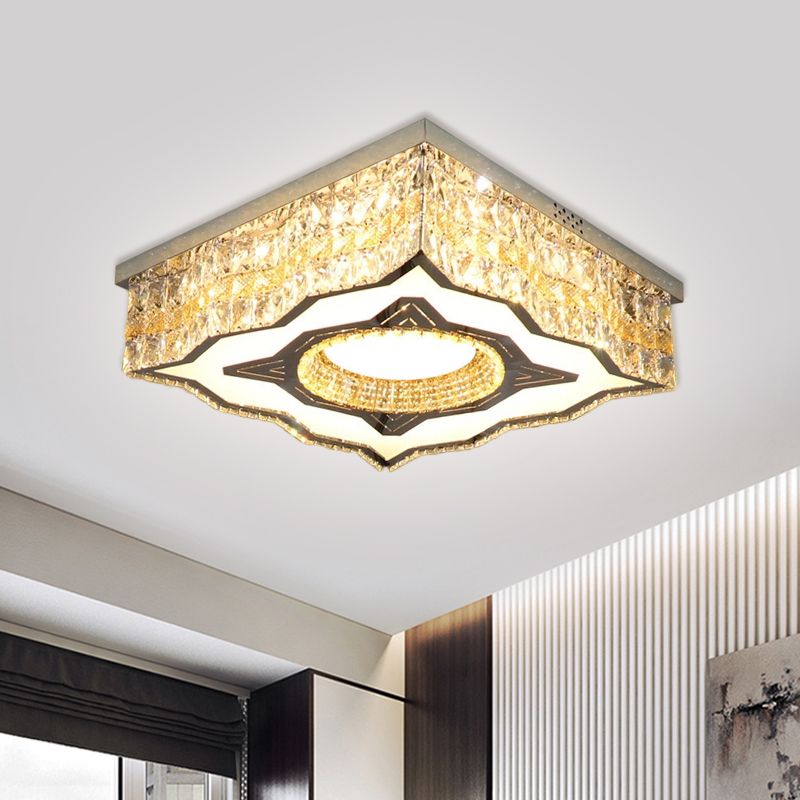 Curvy-kant vierkante salon spoel Mount Lamp eigentijdse heldere kristalblokken roestvrijstalen LED-plafondverlichting