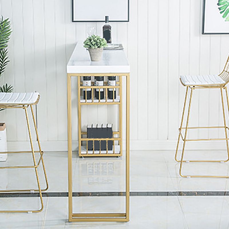 Modern Fixed Table with Metal Base Bar Table for Living Room