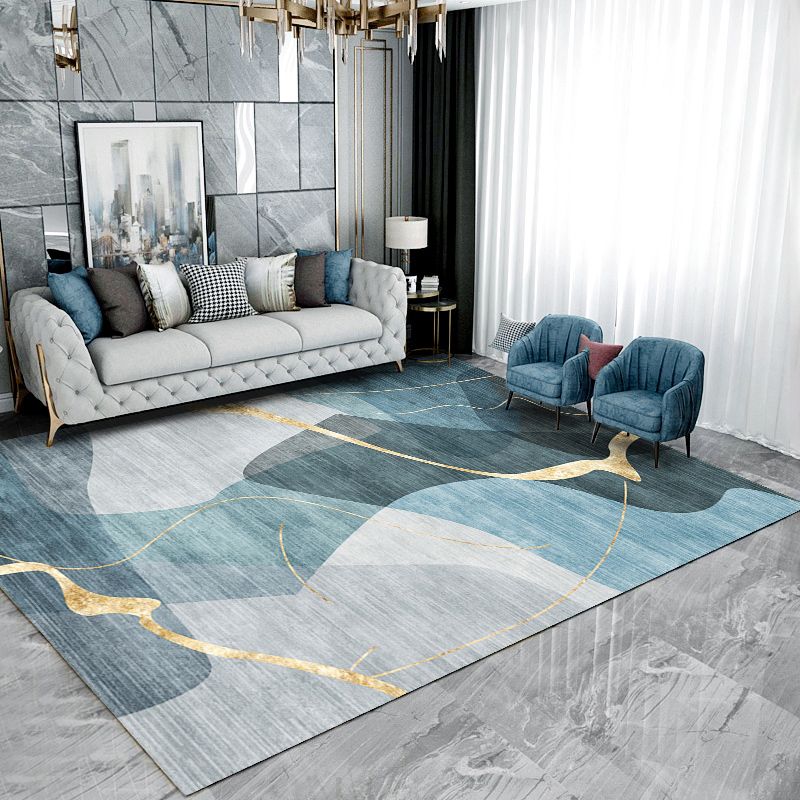 Modern Living Room Area Rug Color Block Polyester Area Carpet Non-Slip Backing Rug